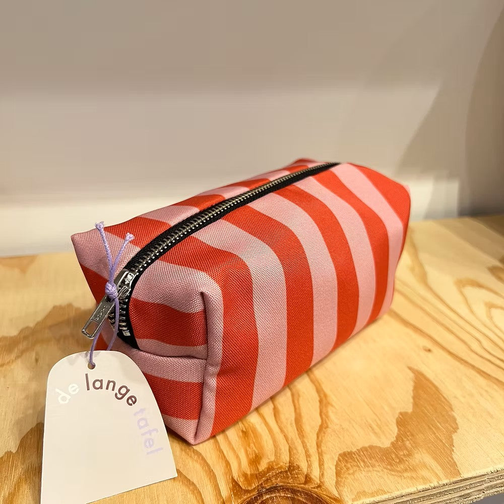 Kulturtasche Striped | rot/rosa
