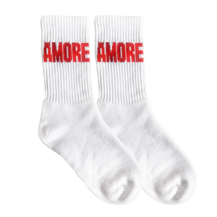 AMORE Statement Socken | weiß/rot