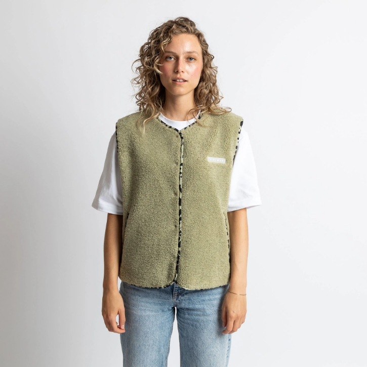 Teddy Fleece Weste | pale olive