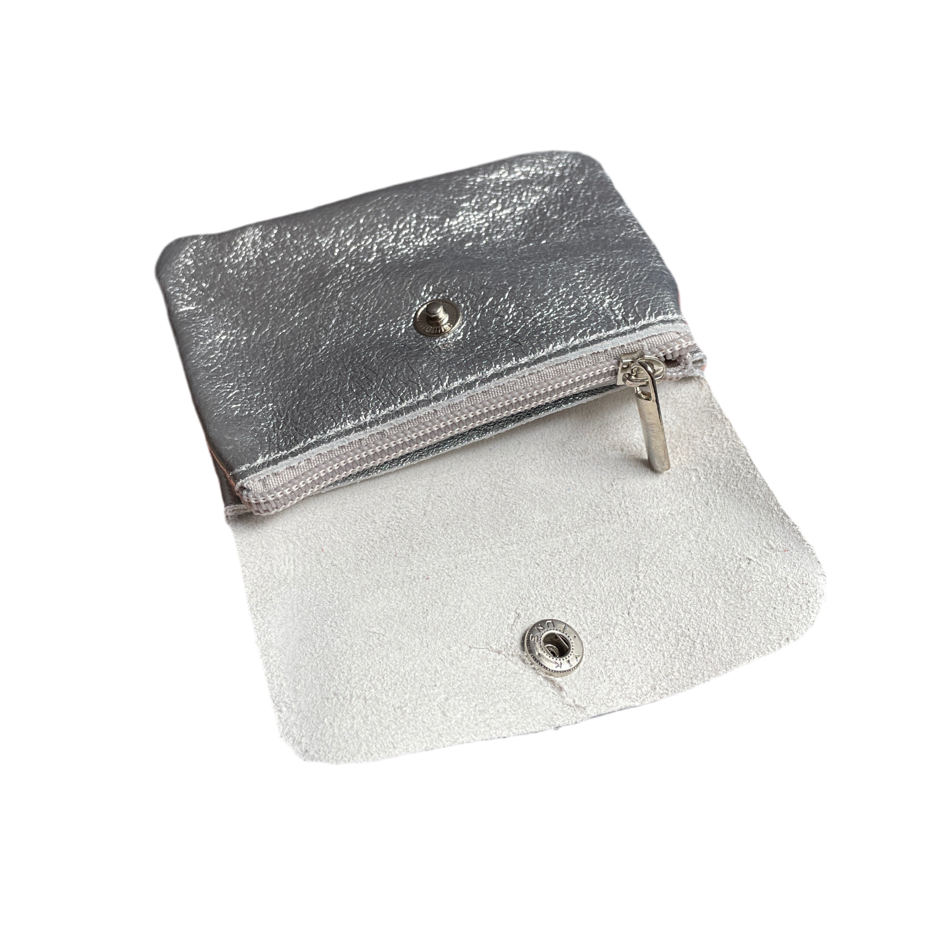 Geldbeutel klein | Leder | silber glitzernd