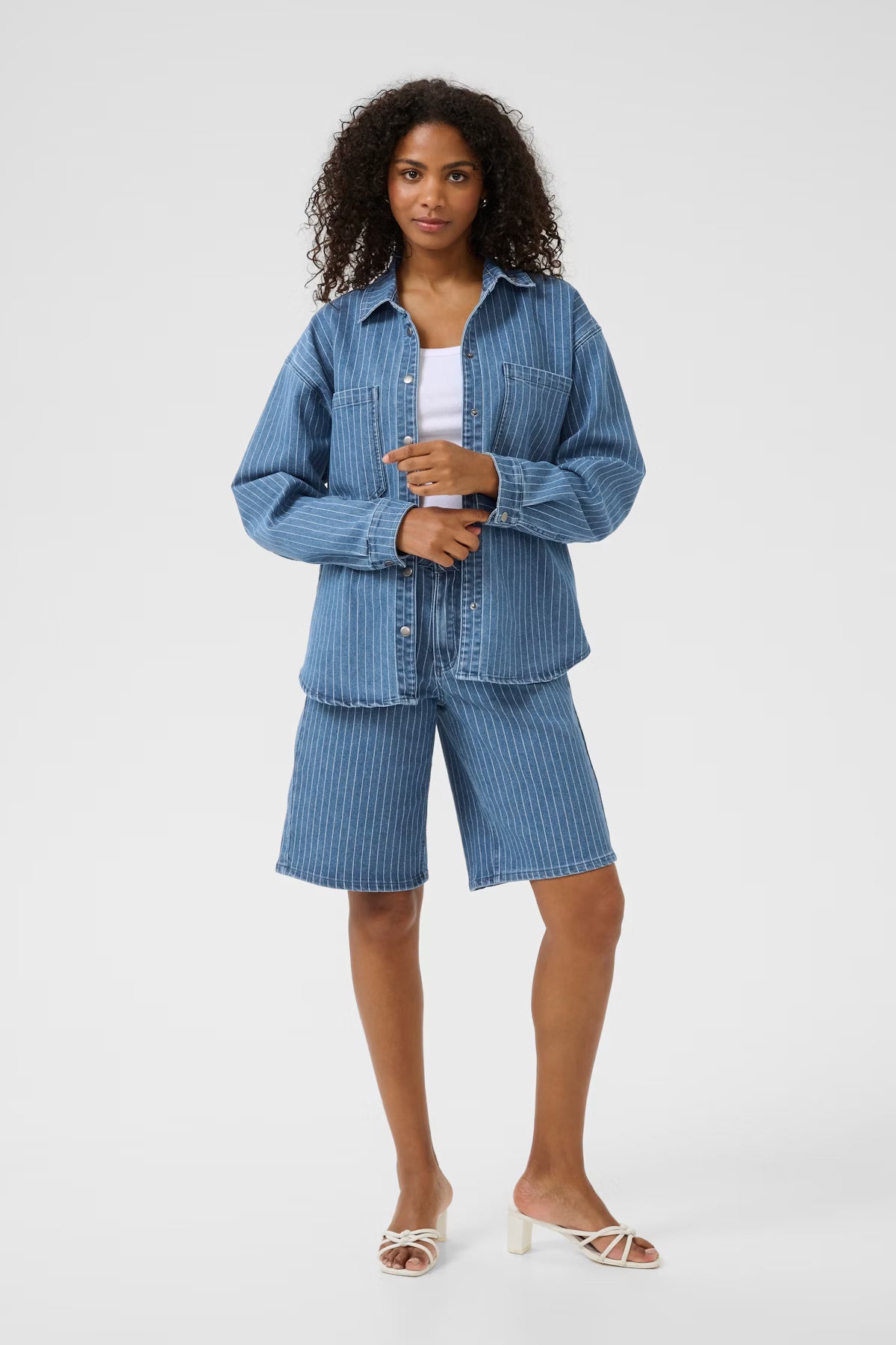 KAreece Denimhemd | Medium Blue Pinstripes