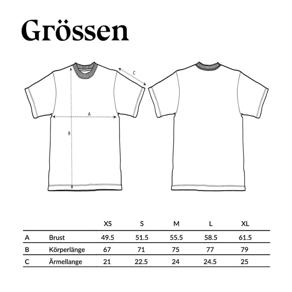 Größentabelle für T-Shirts von Studio Ciao