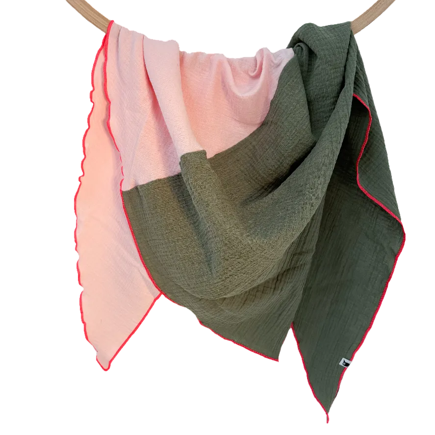 Musselintuch | Khaki/Pastellrosa