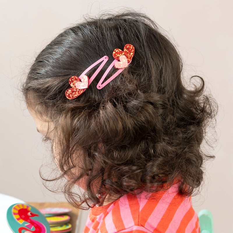 Glitzer-Haarspangen | Love Hearts 2er-Set