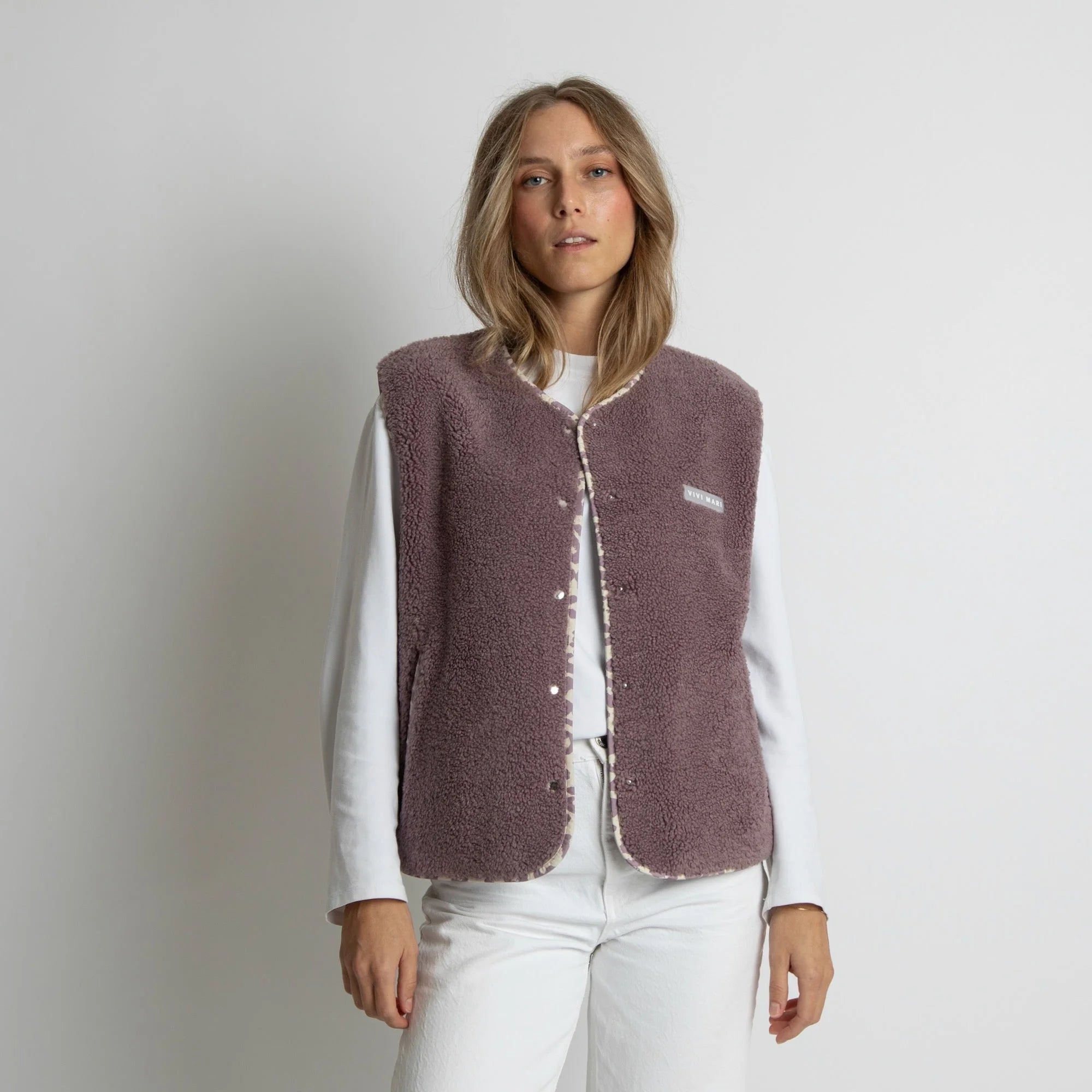 Teddy Fleece Weste | Ash Plum
