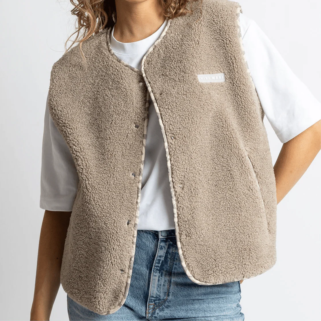 Teddy Fleece Weste | Mushroom