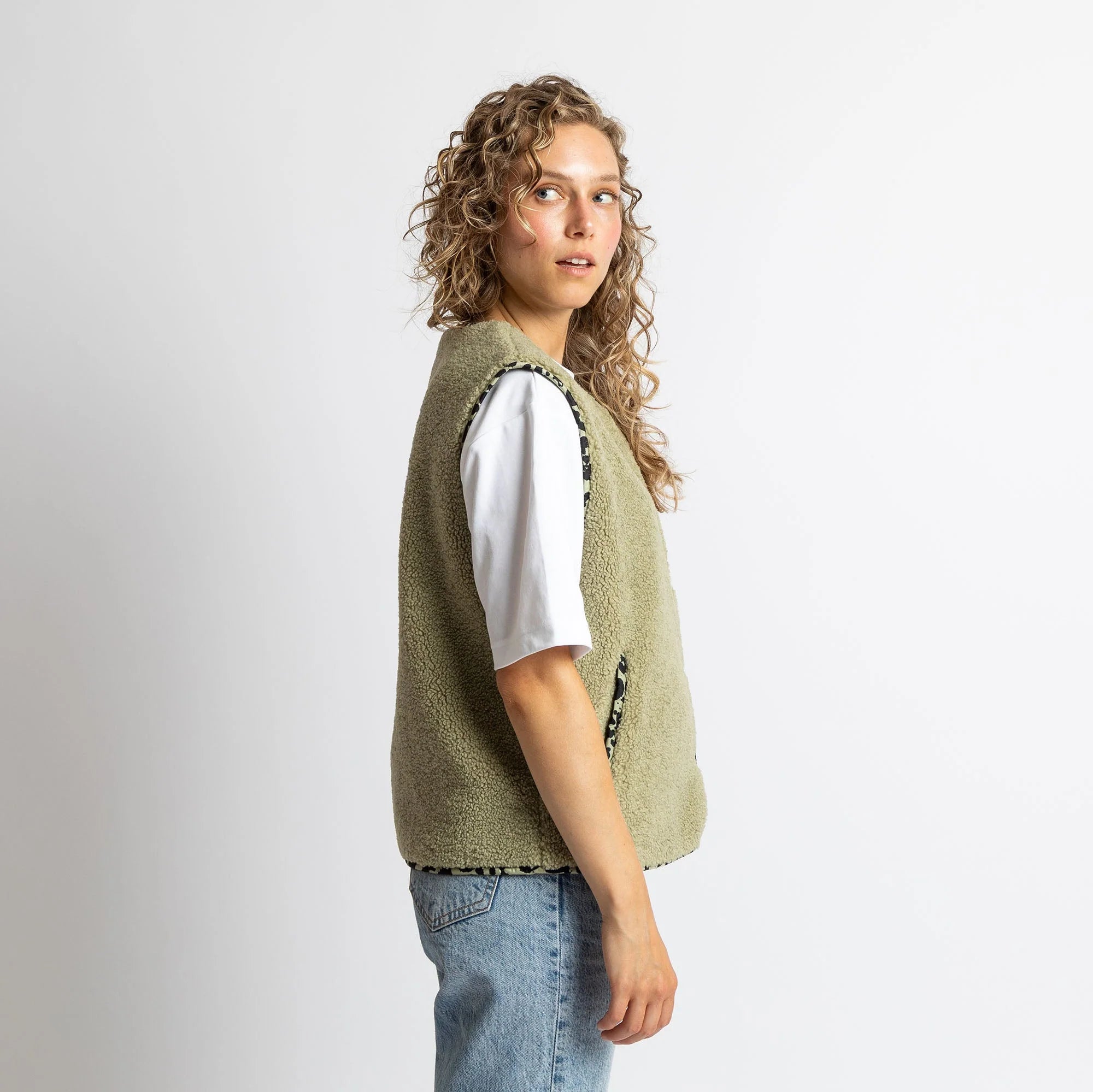 Teddy Fleece Weste | Pale Olive