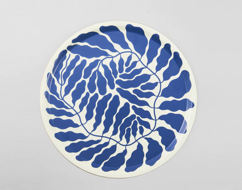 Tablett | Leaves Blue Round