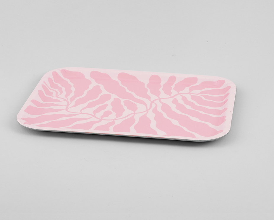 Rechteckiges Tablett | Blätter rosa