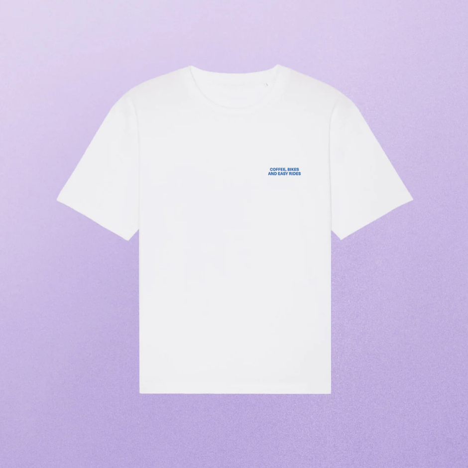 Unisex Oversized T‑Shirt mit Schriftzug „Coffee, Bikes and easy rides“  aus Bio‑Baumwolle, Studio Ciao
