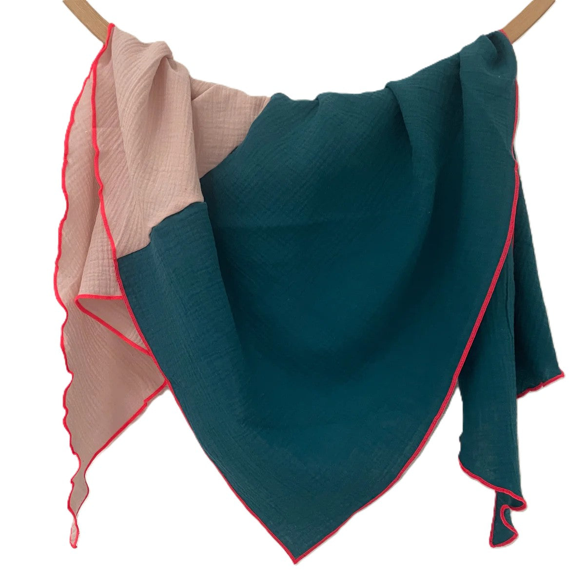 Musselintuch | Altrosa/Petrol