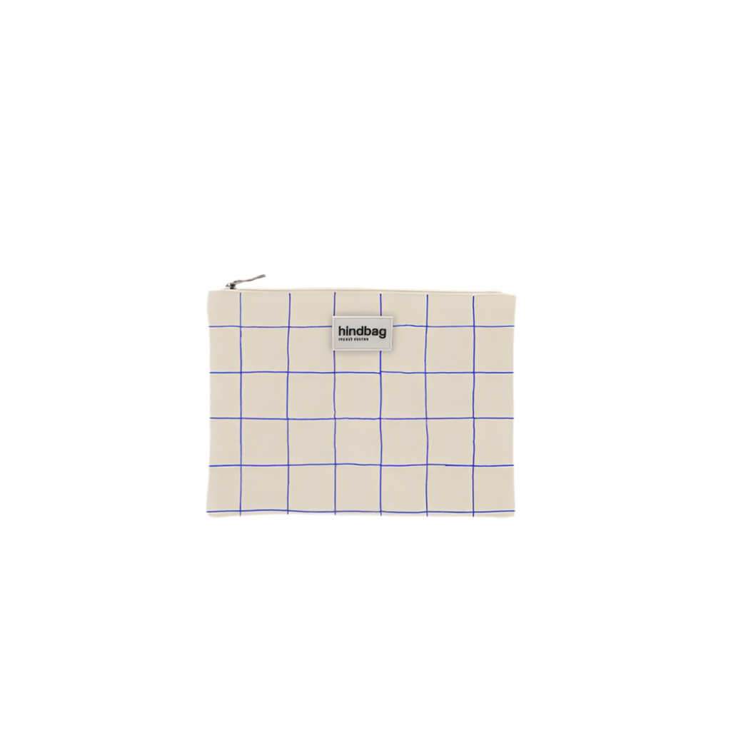 Beutel Ema mit Karomuster Naturweiß und Blau von Hindbag bei Frau Rabe im Concept Store Die Halle