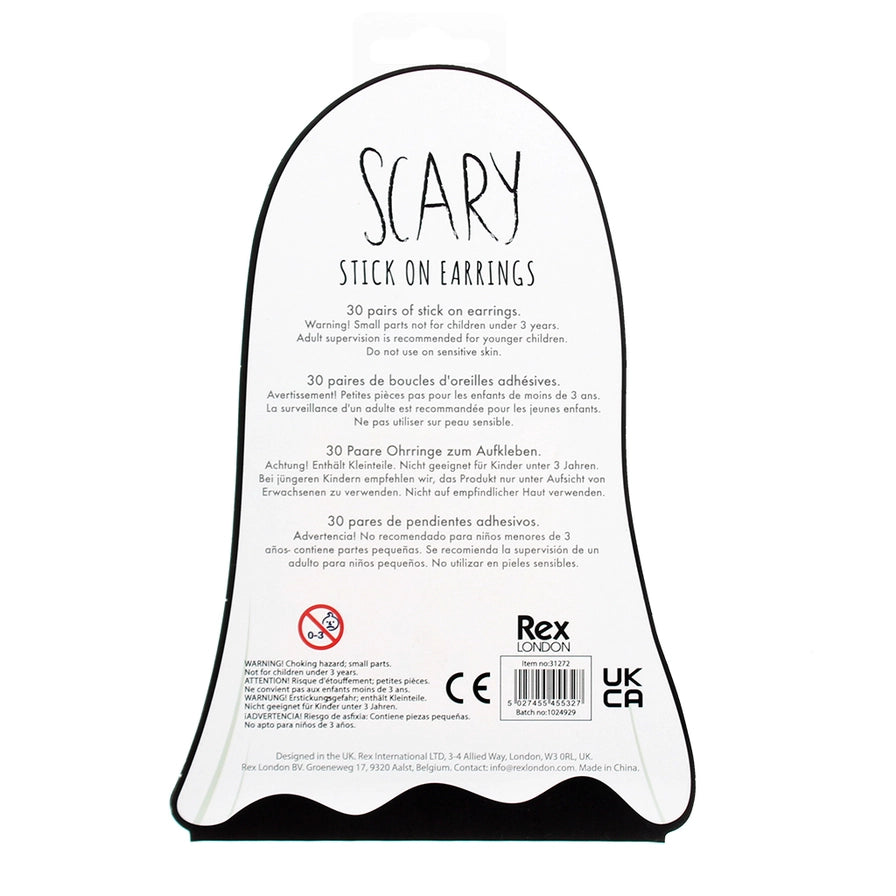 Rückseite der geisterförmigen Verpackung mit Produktinformationen, Warnhinweisen und Rex-London-Logo.
