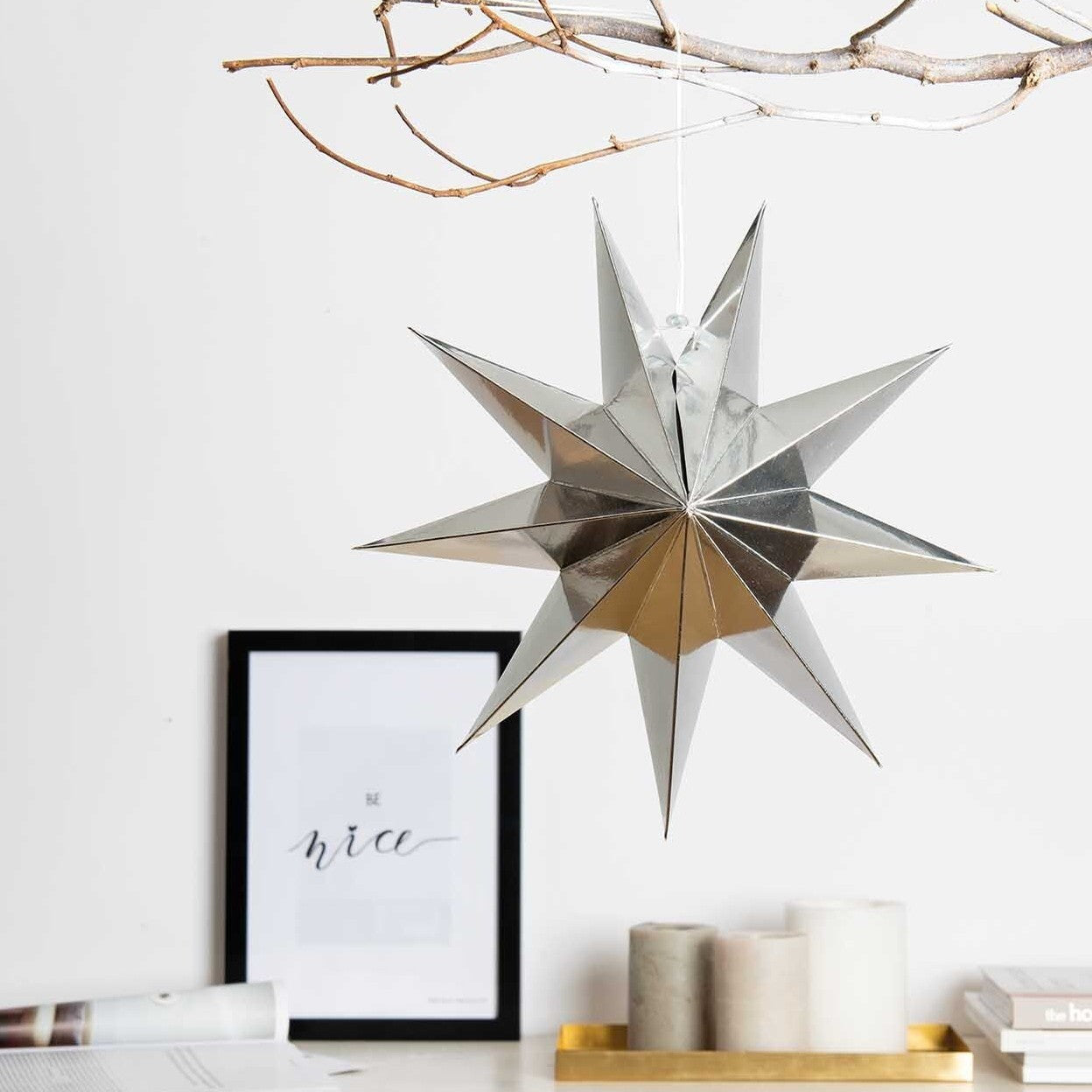 Papierstern S | Silber Glänzend 28 cm