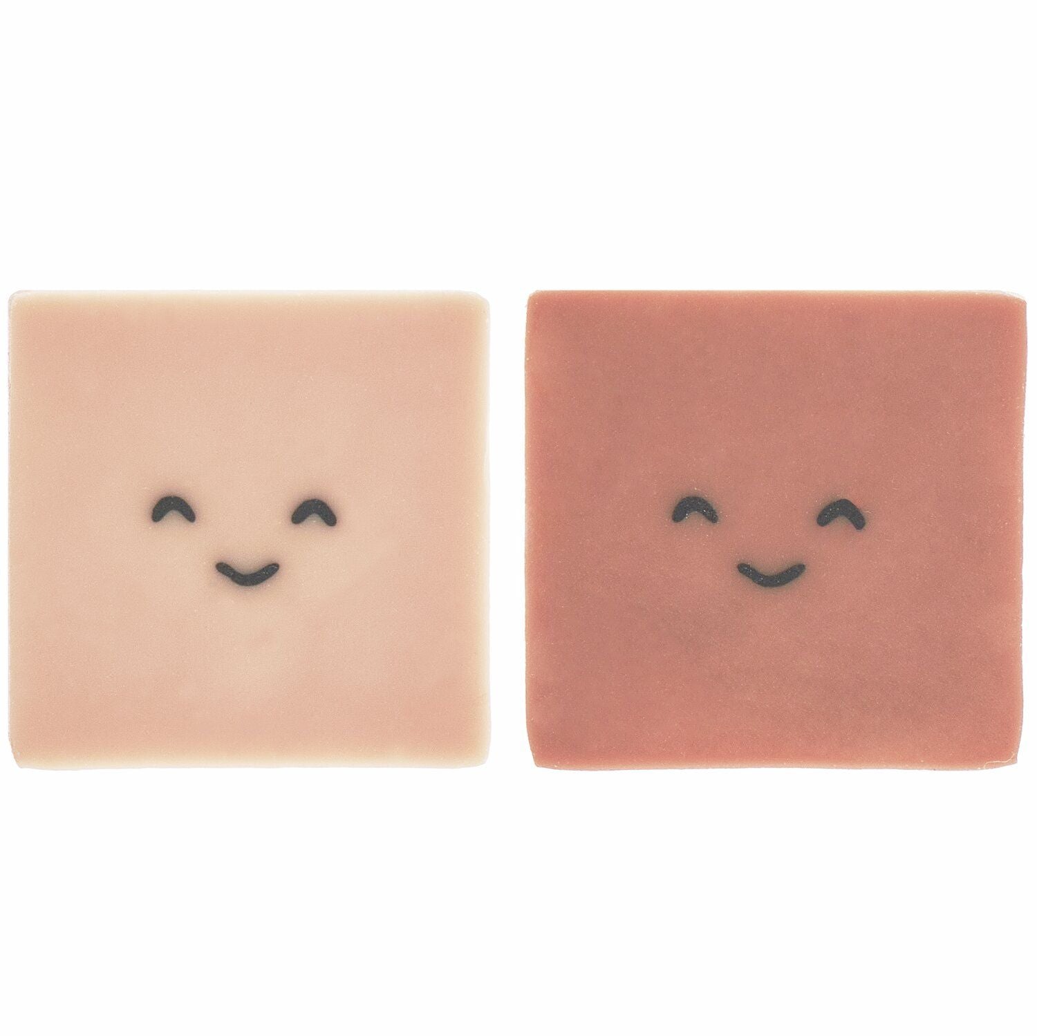 Zwei würfelförmige Chingu Radiergummis von Paper Poetry - beige (Bear) und braun (Squirrel) mit Tiergesichtern