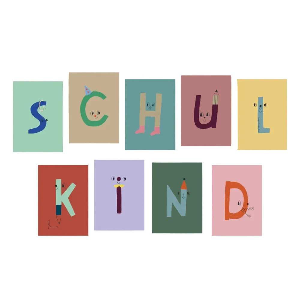 Postkarten Set |  Schulkind Girlande 9 Karten