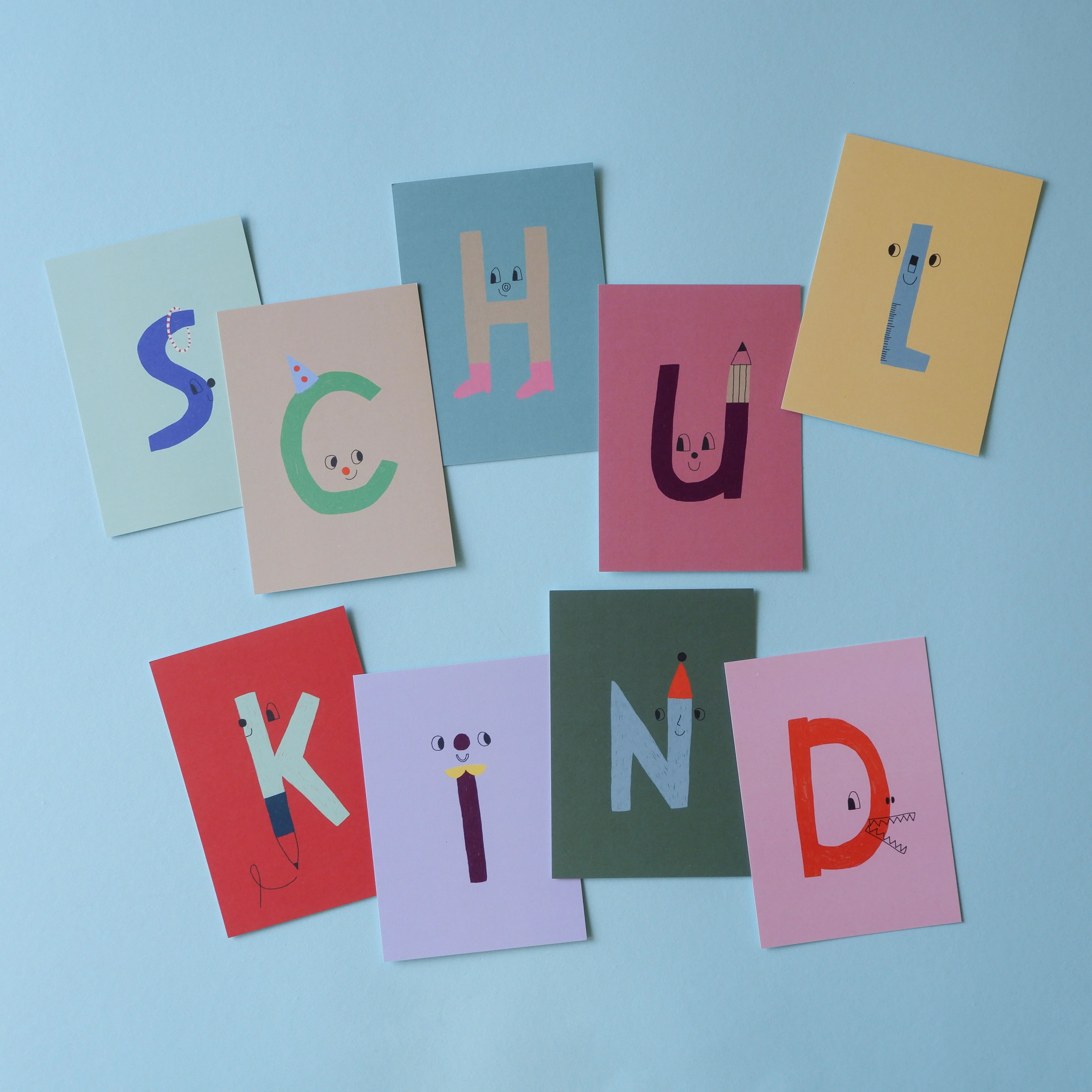 Postkarten Set |  Schulkind Girlande 9 Karten
