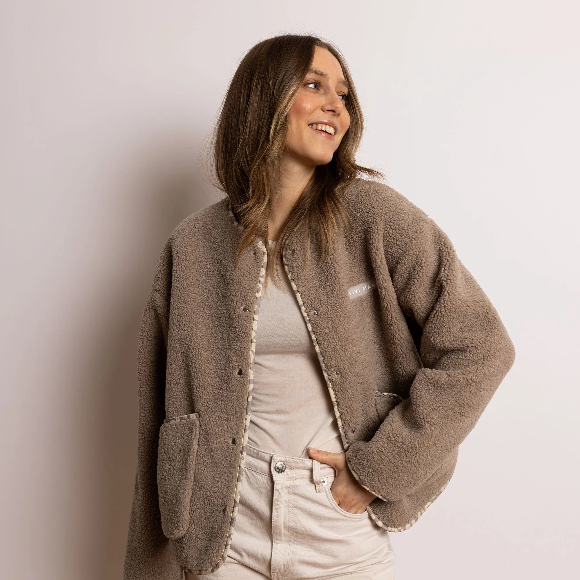 Teddy Fleece Jacke | Mushroom