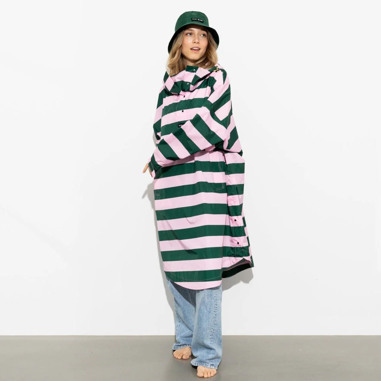 Regenponcho Bold Stripes | green/rosé