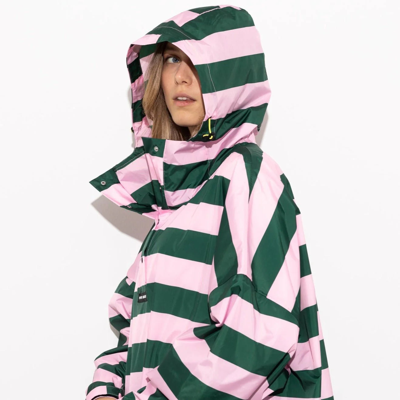 Regenponcho Bold Stripes | green/rosé