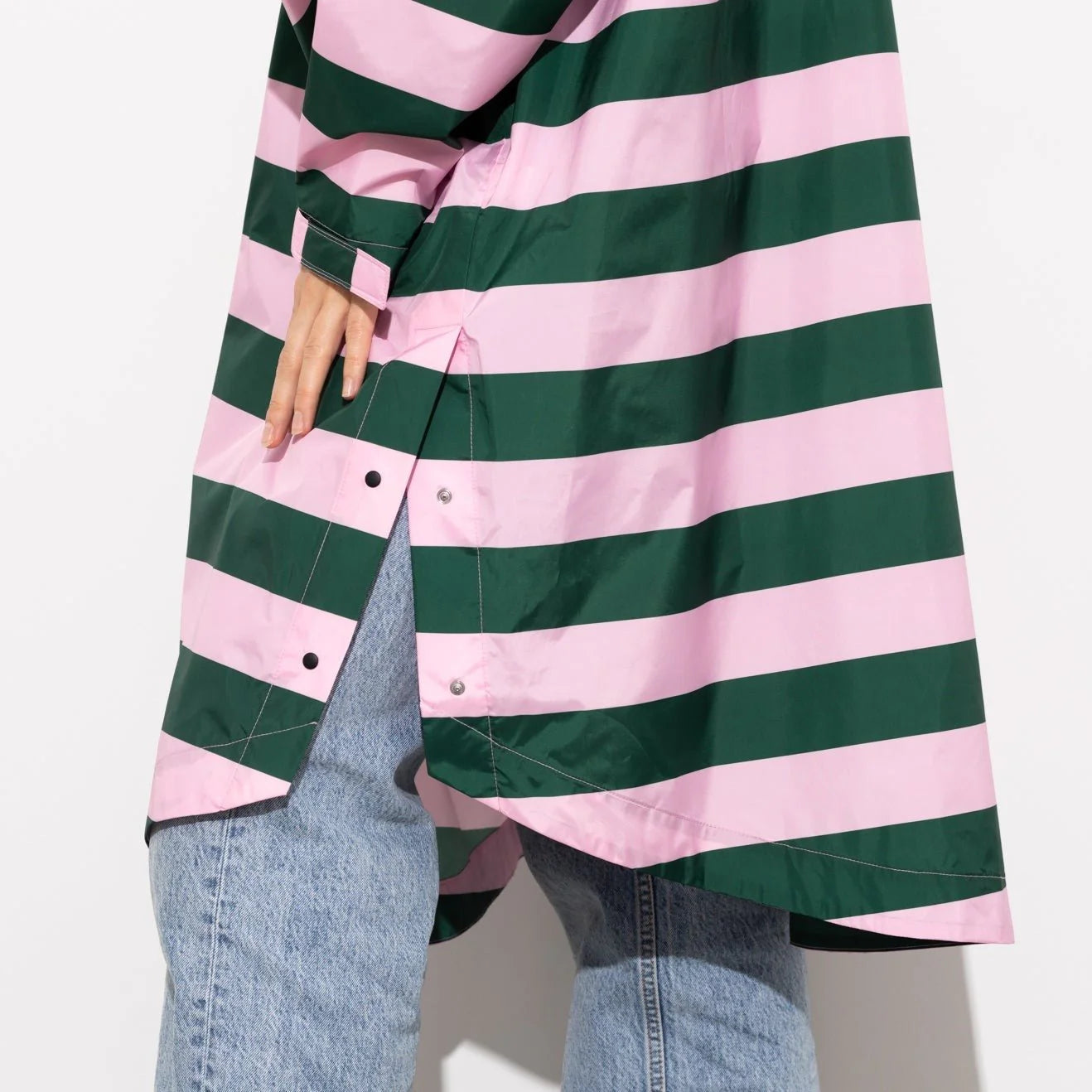 Regenponcho Bold Stripes | green/rosé