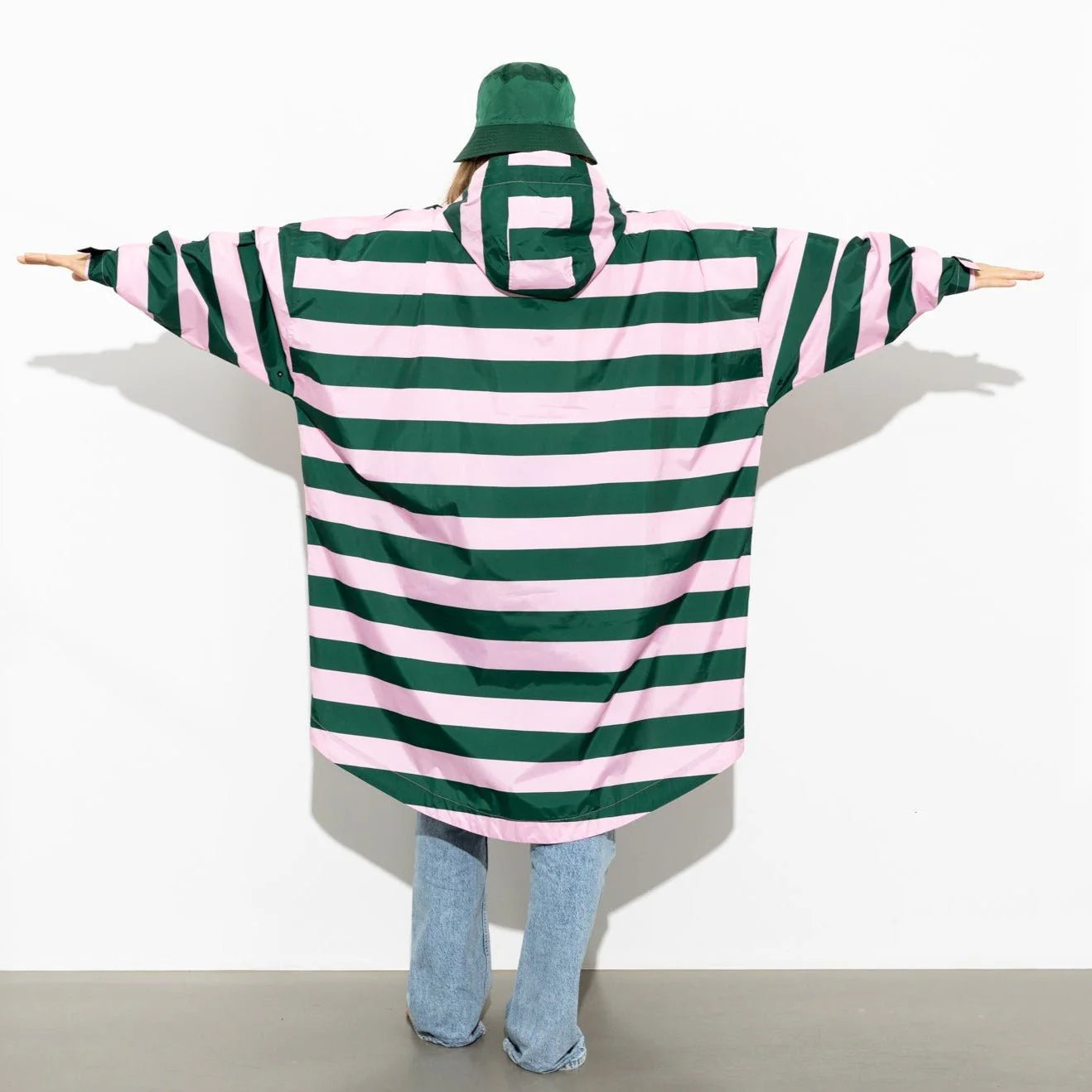 Regenponcho Bold Stripes | green/rosé