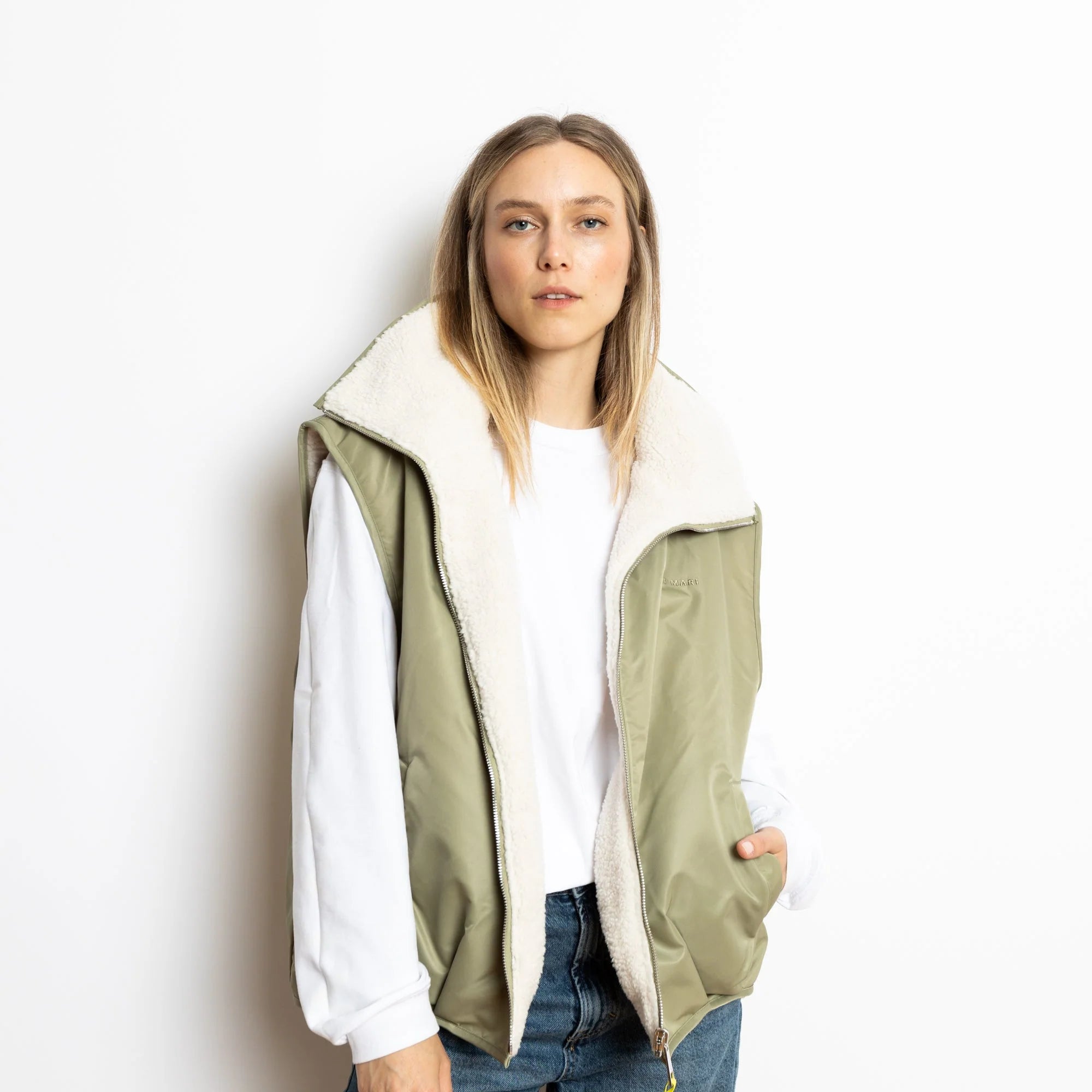 Reversible Bomber Weste | Pale Olive/Sand
