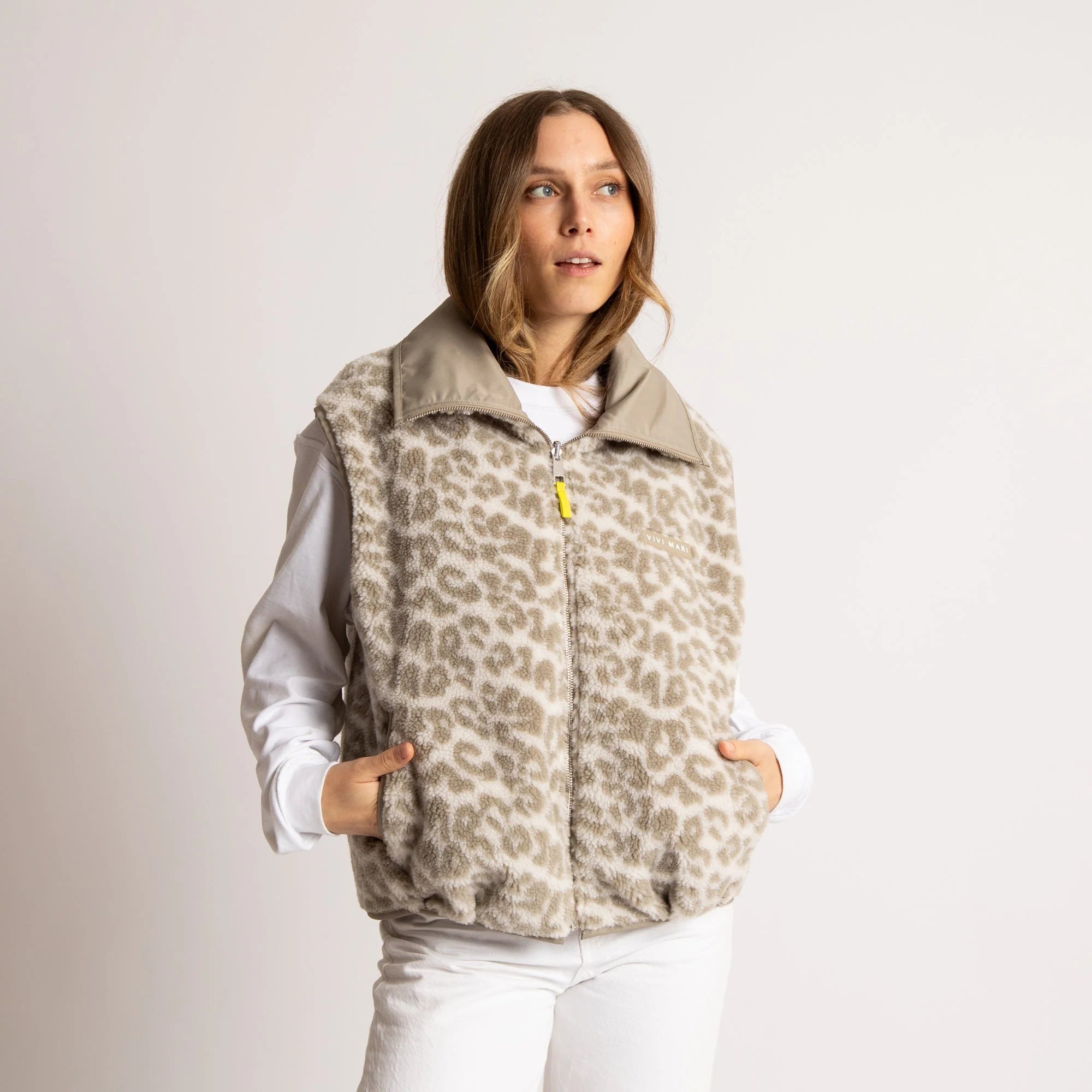 Reversible Bomber Weste | Stone/Leo Sand-Stone