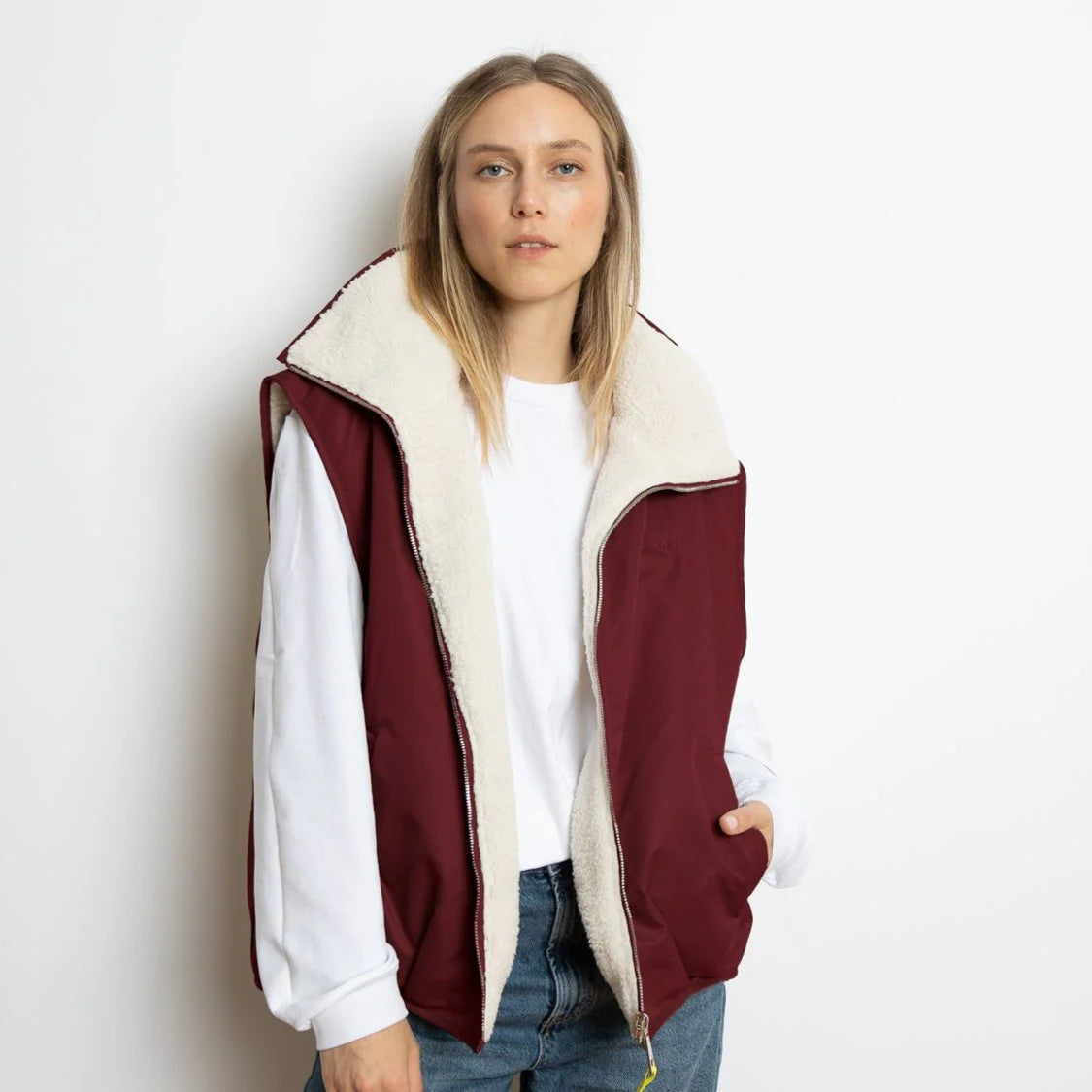 Reversible Bomber Weste| Wine-Red/Sand
