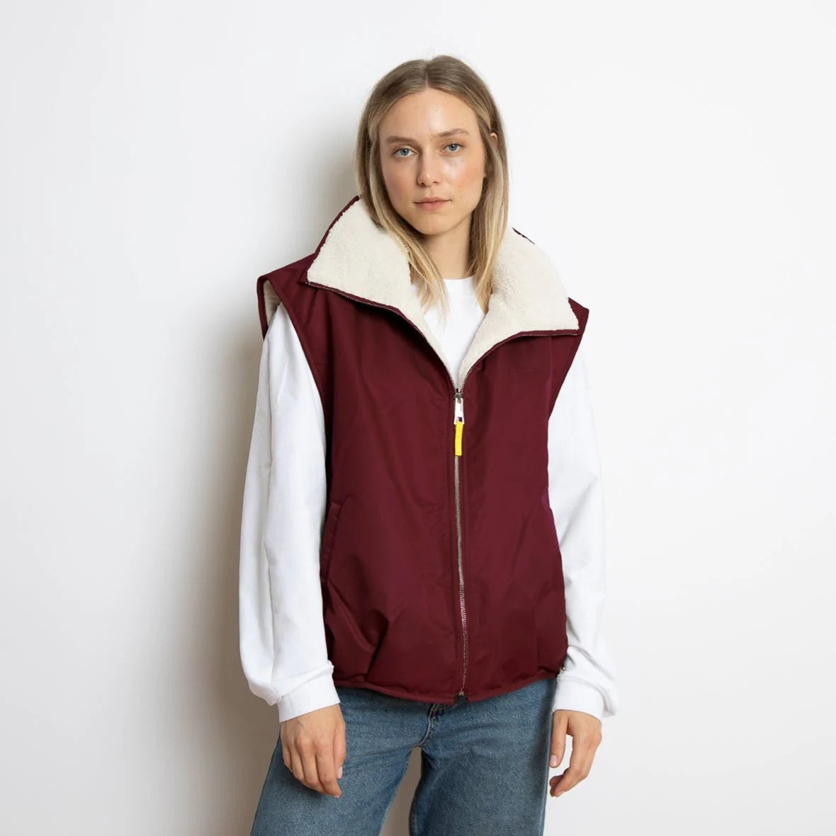 Reversible Bomber Weste| Wine-Red/Sand