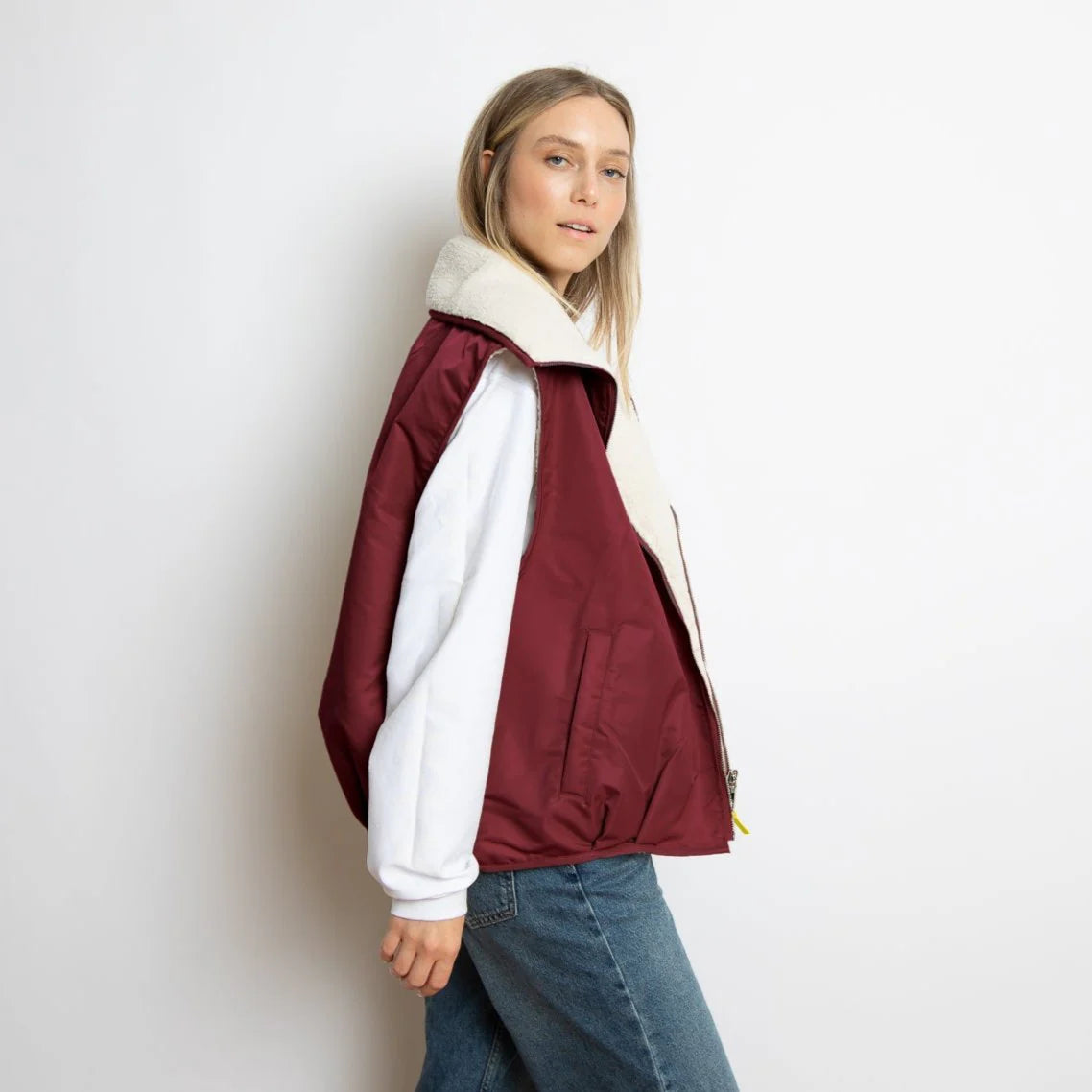 Reversible Bomber Weste| Wine-Red/Sand