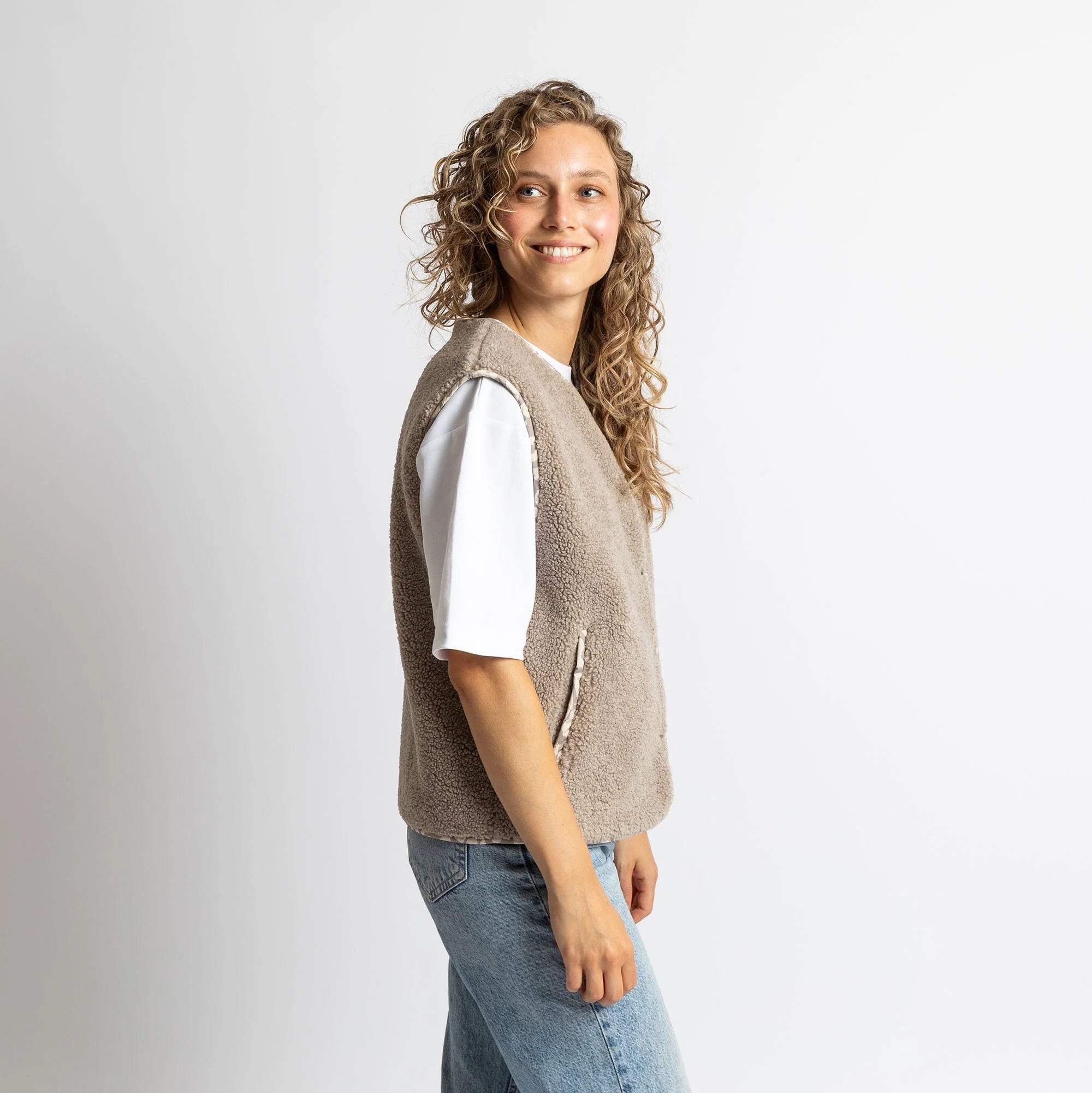 Teddy Fleece Weste | Mushroom