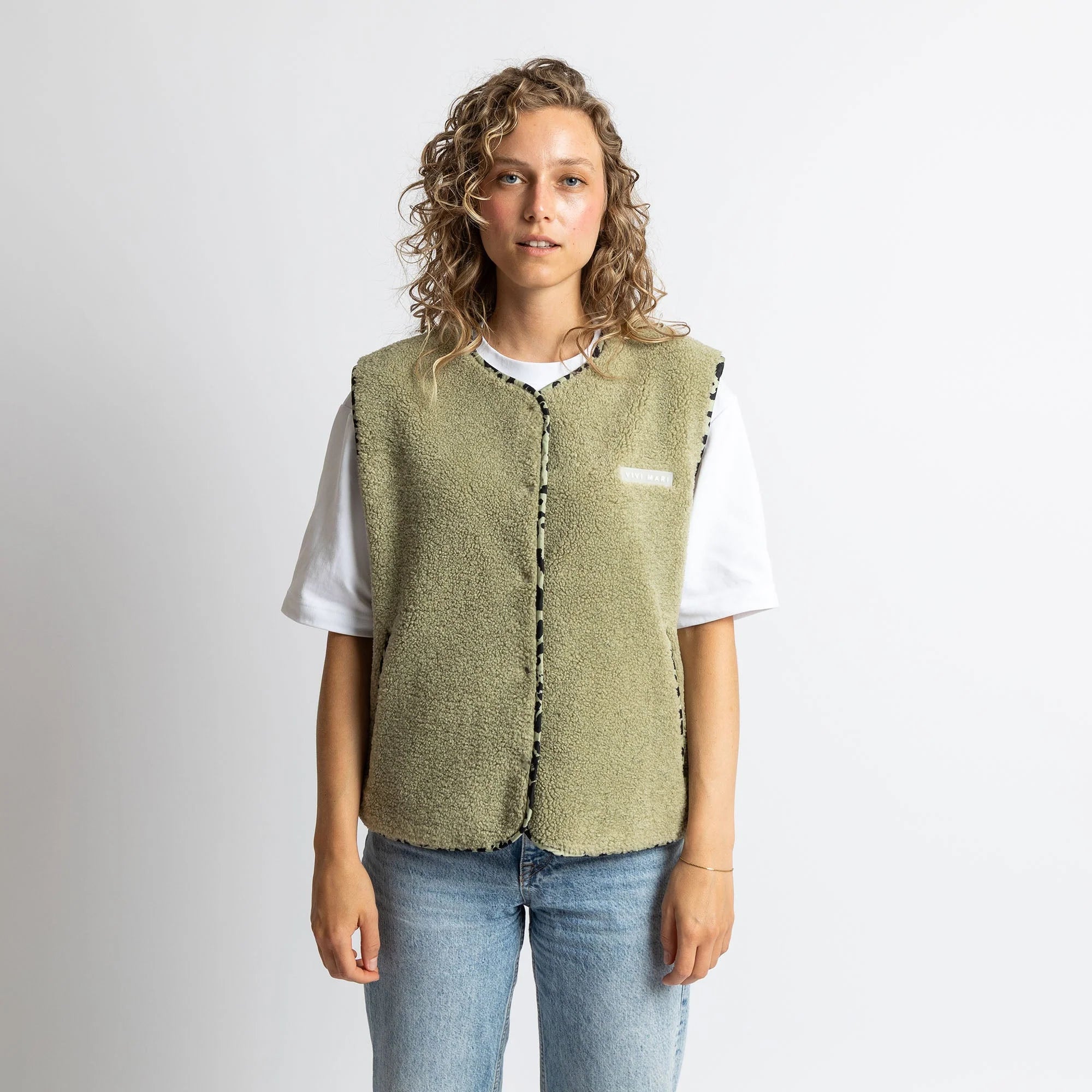Teddy Fleece Weste | Pale Olive